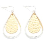 Wholesale hollow Flat Metal Teardrop Hammered Metal Nesting Teardrop Drop Earrin