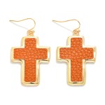 Wholesale metal Vegan Leather Cross Drop Earrings L