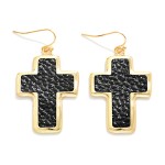 Wholesale metal Vegan Leather Cross Drop Earrings L