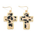 Wholesale metal Vegan Leather Cross Drop Earrings L