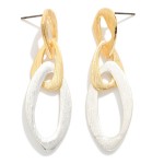 Wholesale linked Brushed Metal Abstract Ovals Post Drop Earrings L