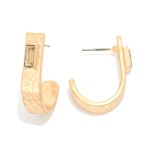 Wholesale hammered Metal Drop Half Hoop Earrings Baguette Rhinestone Detail L