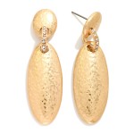 Wholesale hammered Metal Linked Ovals Post Drop Earrings Rhinestone Details L