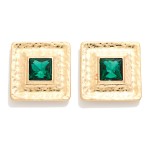 Wholesale hammered Metal Square Rhinestone Post Drop Earrings L
