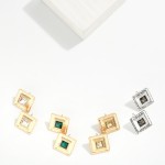 Wholesale hammered Metal Square Rhinestone Post Drop Earrings L