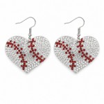 Wholesale baseball Heart Rhinestone Drop Earrings pave crystal hearts stitched c