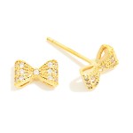 Wholesale cubic Zirconia Bow Stud Earrings Gold Dipped L