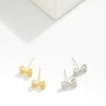 Wholesale cubic Zirconia Bow Stud Earrings Gold Dipped L
