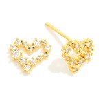 Wholesale cubic Zirconia Heart Stud Earrings Gold Dipped L