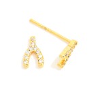 Wholesale cubic Zirconia Wishbone Stud Earrings Gold Dipped L