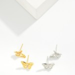 Wholesale metal Cubic Zirconia Butterfly Stud Earrings Gold Dipped L