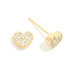 Wholesale pave Cubic Zirconia Heart Stud Earrings Gold Dipped L