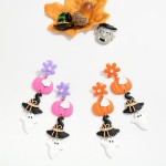 Wholesale linked Polymer Clay Flower Pumpkin Witch Hat Ghost Post Drop Earrings