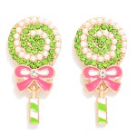 Wholesale rhinestone Pearl Enamel Lollipop Post Drop Earrings L