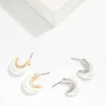 Wholesale tapered Flat Pearl Half Hoop Earrings L