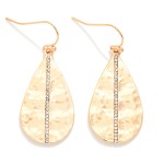 Wholesale hammered Metal Teardrop Drop Earrings Rhinestone Line Accent L