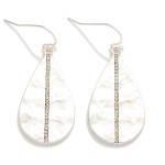 Wholesale hammered Metal Teardrop Drop Earrings Rhinestone Line Accent L