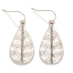 Wholesale hammered Metal Teardrop Drop Earrings Rhinestone Line Accent L