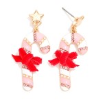 Wholesale enamel Candy Cane Metal Star Post Drop Earrings Felt Bow Detail L