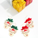 Wholesale velvet Bow Reindeer Drop Earrings sweet enamel reindeer Santa hat rhin