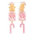 Wholesale enamel Christmas Gingerbread Man Present Candy Cane Post Drop Earrings
