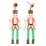 Wholesale enamel Beaded Nutcracker Rhinestone Post Drop Earrings LCoral