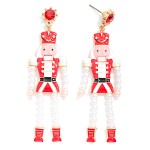 Wholesale enamel Beaded Nutcracker Rhinestone Post Drop Earrings LCoral
