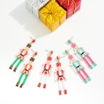Wholesale enamel Beaded Nutcracker Rhinestone Post Drop Earrings LCoral