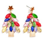 Wholesale multi Color Rhinestone Christmas Tree Post Drop Earrings L