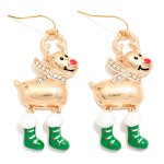 Wholesale rhinestone Reindeer Stocking Drop Earrings cheerful reindeer sparkling