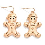 Wholesale vintage Metal Gingerbread Man Drop Earrings smiling gingerbread cookie
