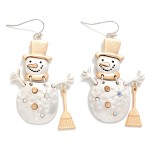 Wholesale vintage Metal Snowman Drop Earrings jolly snowman top hat stick arms t