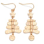 Wholesale hammered Metal Christmas Tree Drop Earrings stacked hammered tiers top