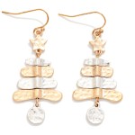 Wholesale hammered Metal Christmas Tree Drop Earrings stacked hammered tiers top