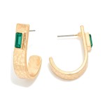 Wholesale hammered Metal Drop Half Hoop Earrings Baguette Rhinestone Detail L