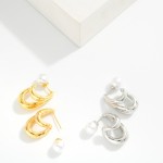 Wholesale double Loop Pearl Back Earrings two sculpted polish loops drape below