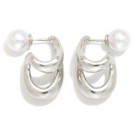 Wholesale double Loop Pearl Back Earrings two sculpted polish loops drape below