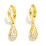 Wholesale metal Huggie Hoop Drop Earrings Pave Rhinestone Teardrop Gold Dipped L