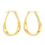 Wholesale metal Twisted Flat Oval Hoop Earrings Gold Dipped L D