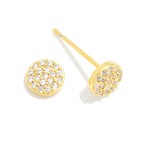 Wholesale pave Disc Cubic Zirconia Stud Earrings petite round disc densely set s