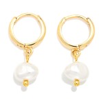 Wholesale baroque Pearl Huggie Drop Earrings organic faux pearl dangling polishe