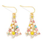 Wholesale rhinestone Pearl Studded Metal Christmas Tree Drop Earrings L