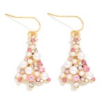 Wholesale rhinestone Pearl Studded Metal Christmas Tree Drop Earrings L