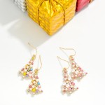 Wholesale rhinestone Pearl Studded Metal Christmas Tree Drop Earrings L