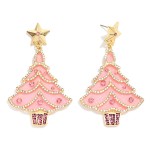 Wholesale glitter Christmas Tree Drop Earrings polished star post top rhinestone