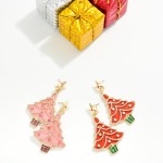 Wholesale glitter Christmas Tree Drop Earrings polished star post top rhinestone