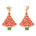 Wholesale glitter Christmas Tree Drop Earrings polished star post top rhinestone