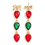 Wholesale bow Teardrop Crystal Drop Earrings polished bow post top three faceted