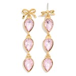 Wholesale bow Teardrop Crystal Drop Earrings polished bow post top three faceted