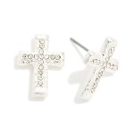 Wholesale rhinestone Cross Stud Earrings hammered metal cross inlaid line sparkl